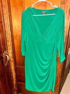 Lauren Ralph Lauren Green Draped V-Neck Women’s Dress